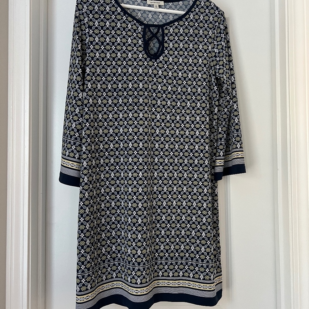 Navy & Yellow Floral Stretchy Sheath Dress